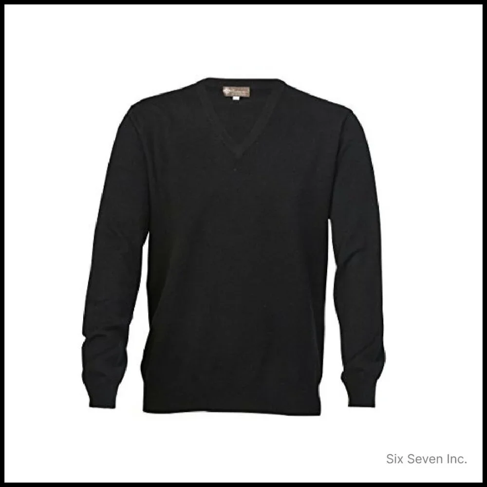 Men's Classic V-Neck Pullover Sweater 100% Pure Cashmere Long Sleeve Elegant